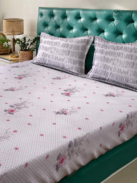 KLOTTHE Purple & Pink Floral Printed Cotton 400 TC Set Cadar King 2.5 m x 2.25 m