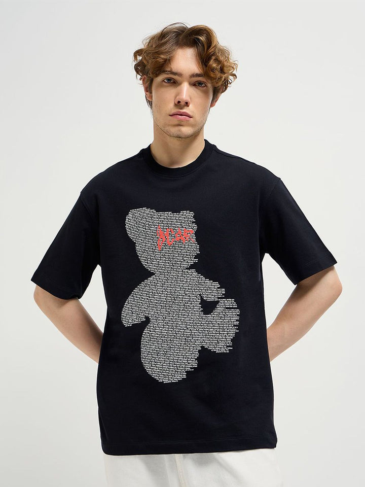 THE BEAR HOUSE Men Typography Printed Round Neck Cotton Oversized T-shirt