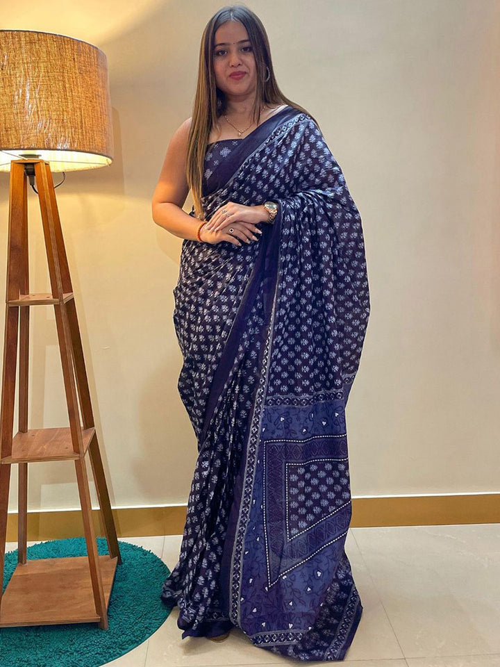 Saree mall Batik Bagh Navy Blue Sarees