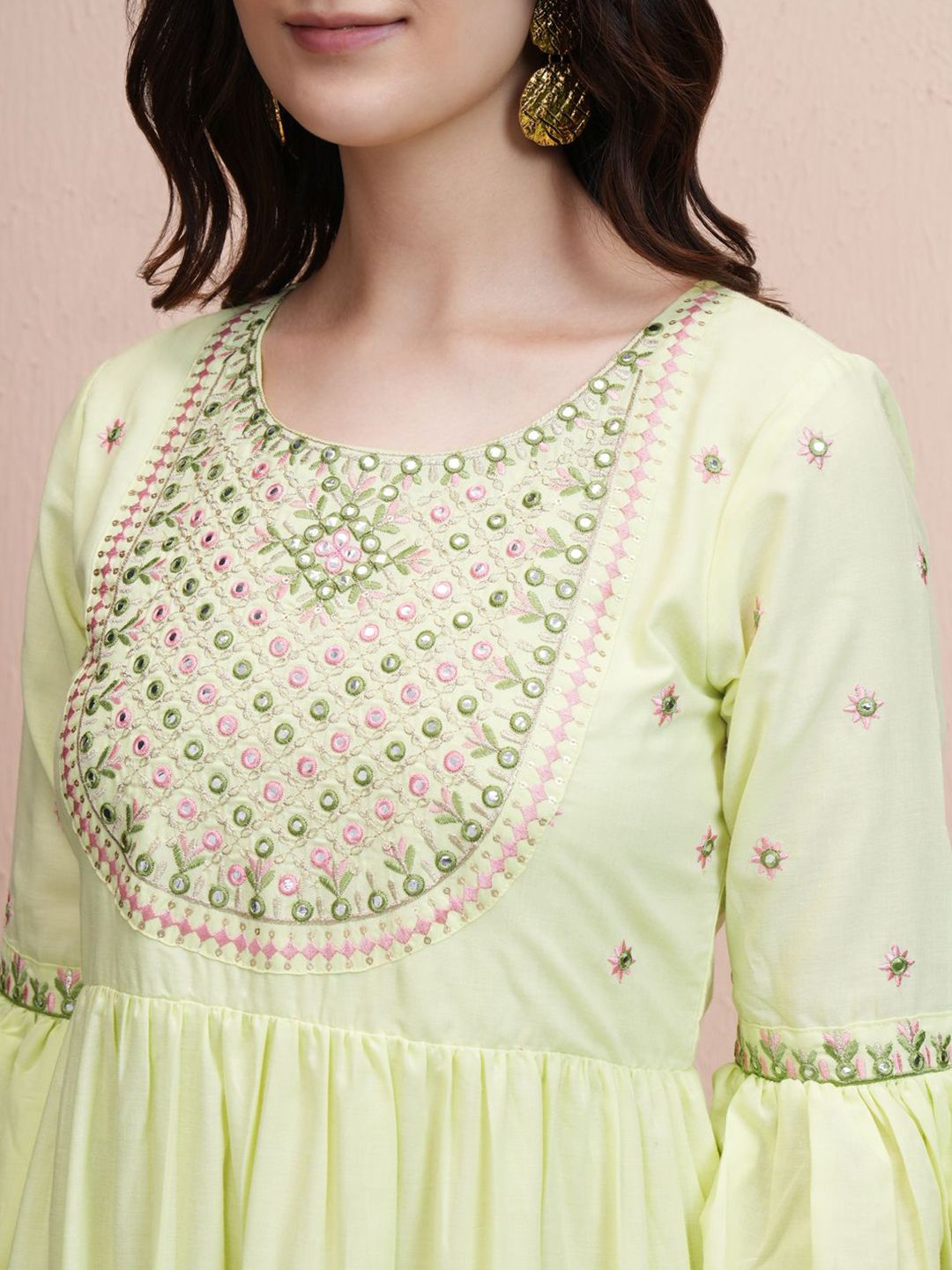 Vishudh Embroidered Flared Sleeve A-Line Maxi Dress