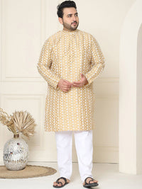 SOJANYA PLUS Floral Embroidered Thread Work Silk Cotton Straight Kurta with Pyjamas