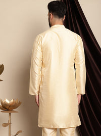Anouk Band Collar Dupion Silk Straight Silk Cotton Kurta Biasa