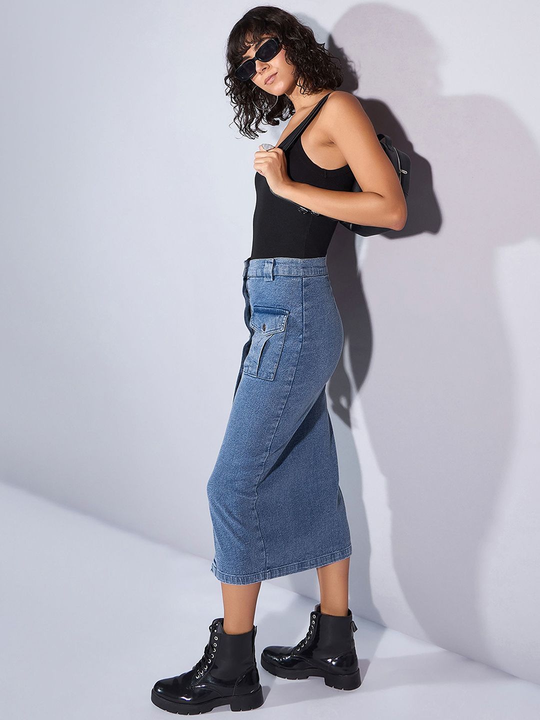 SASSAFRAS Pencil Front Button Midi Cargo Styles Skirts