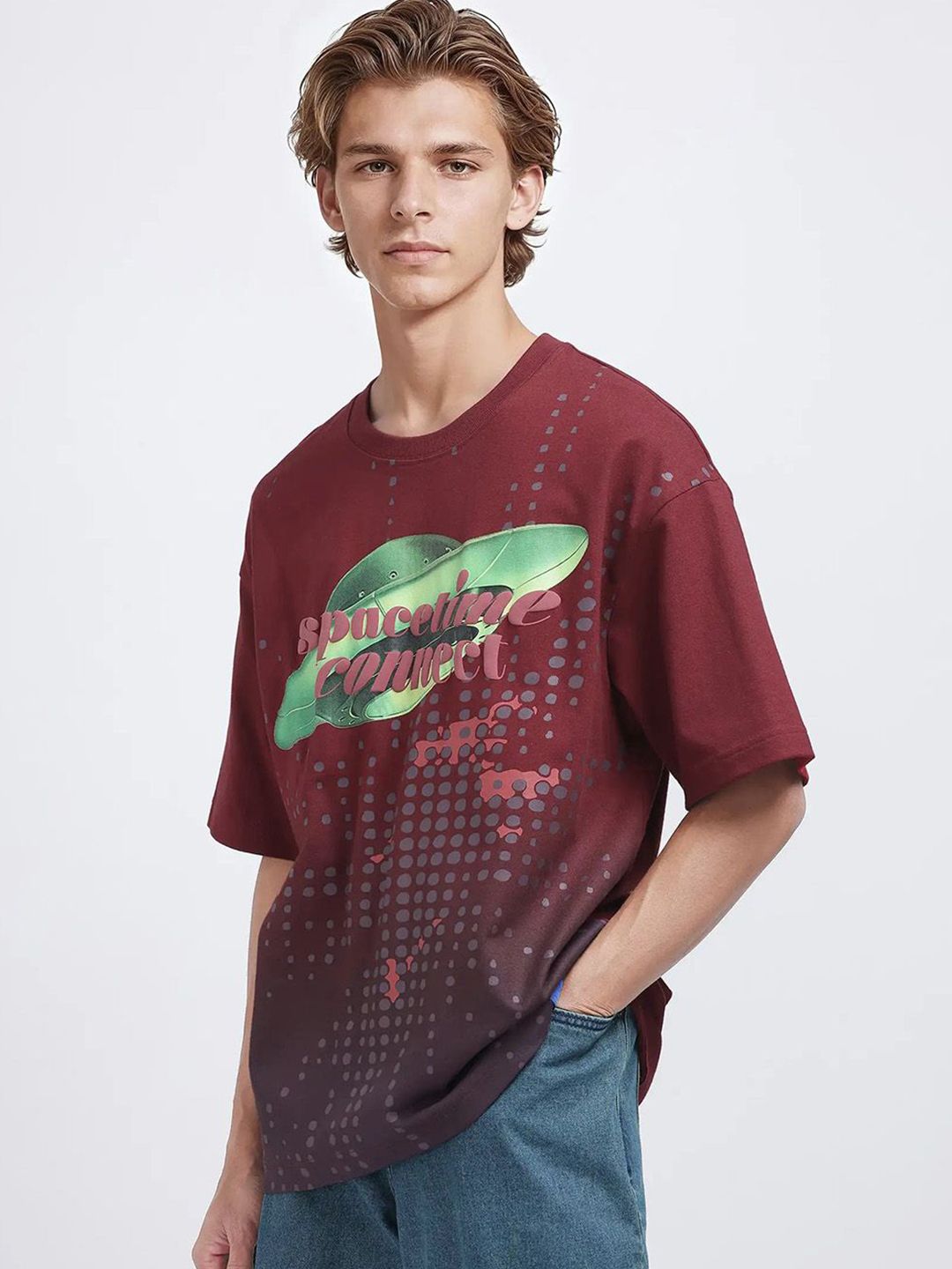 RARE RABBIT Men Printed Raw Edge T-shirt