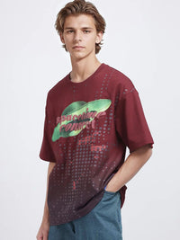 RARE RABBIT Men Printed Raw Edge T-shirt