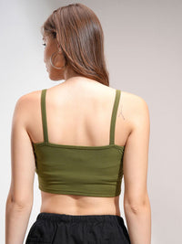 Tokyo Talkies Women Solid Shoulder Strap Crop Top