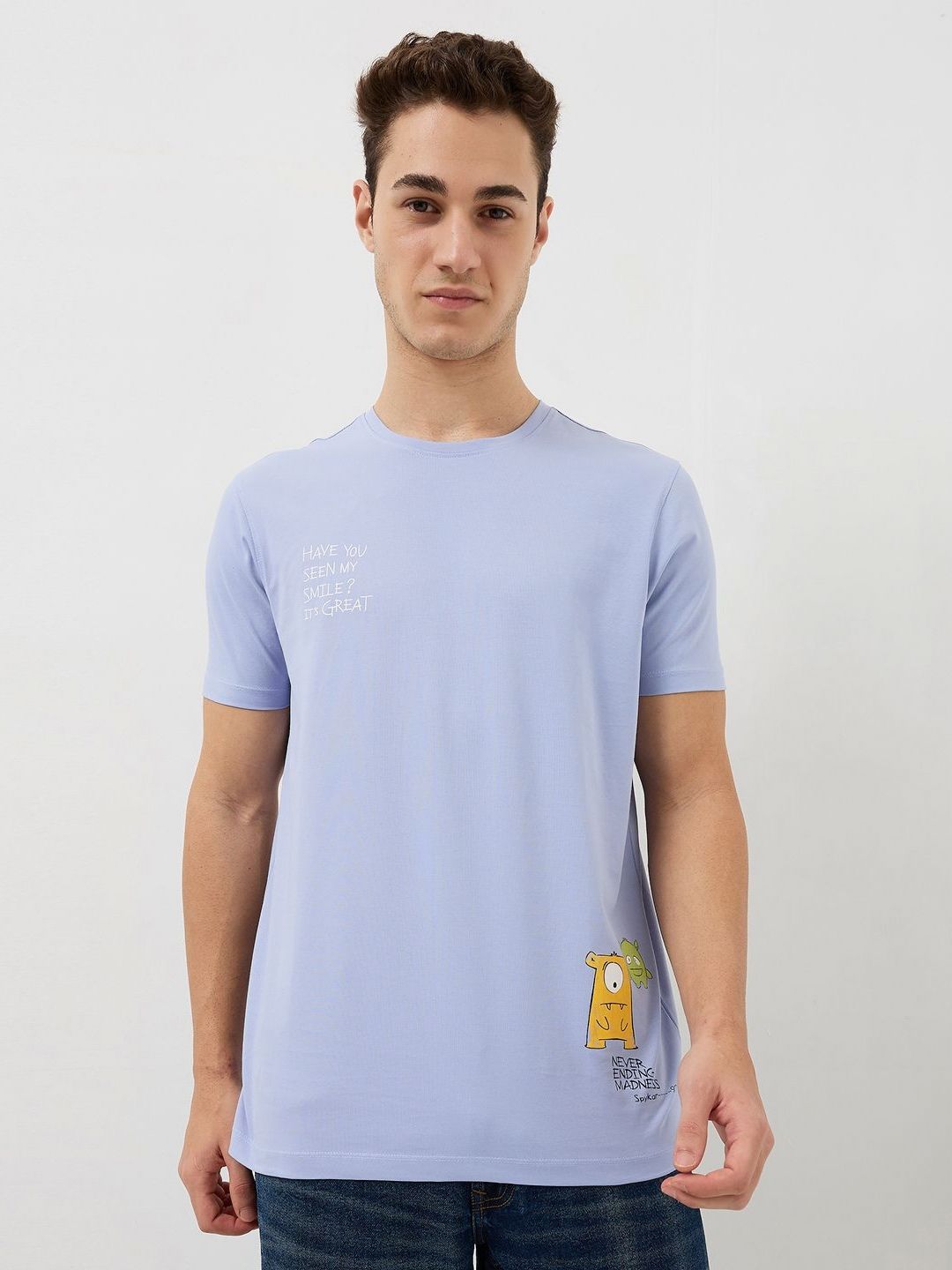 SPYKAR Men Typography Printed Round Neck Cotton Slim Fit T-shirt
