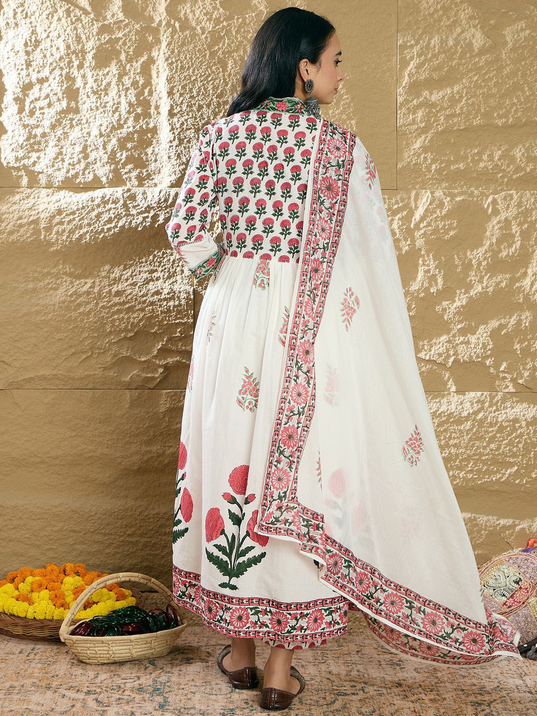 Indo Era Women Ethnic Motifs Printed Pure Cotton Kurta with Trousers & With Dupatta