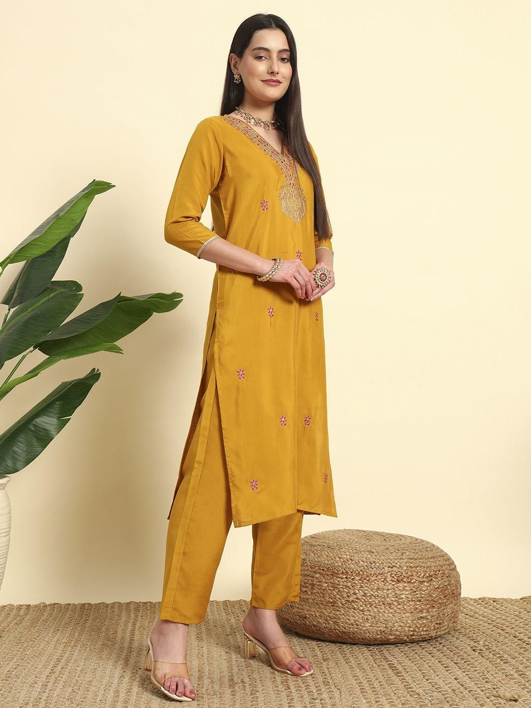 KALINI Women Embroidered A-Line Kurta Set