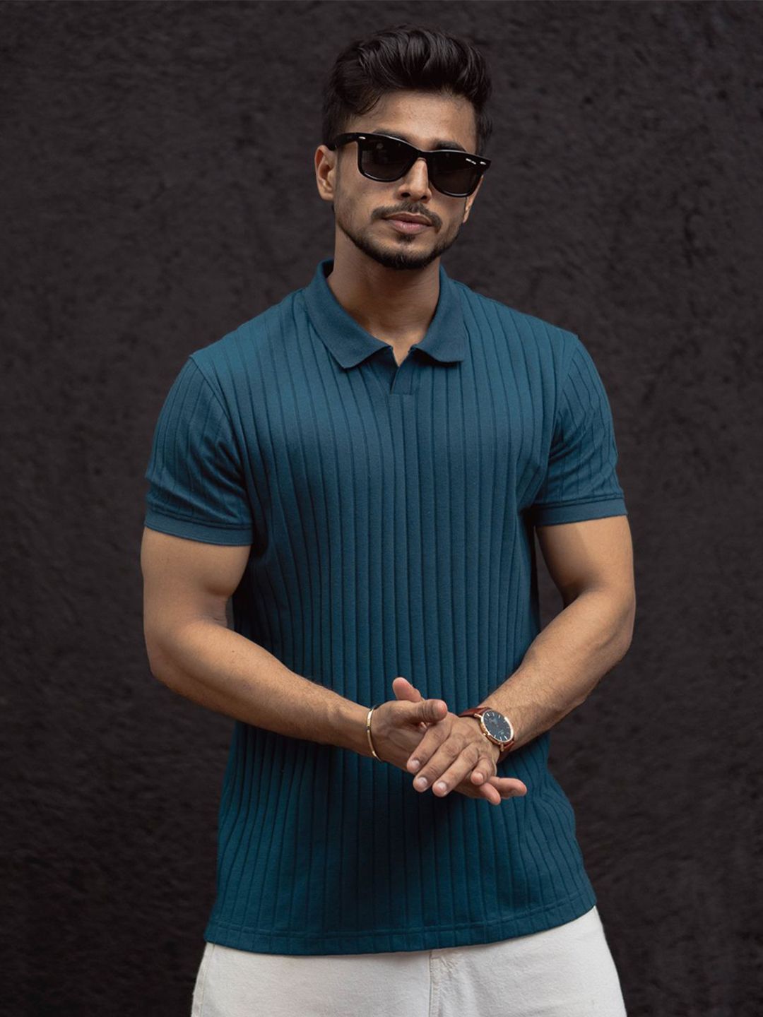 Powerlook Men Self Design Polo Collar Cotton T-shirt