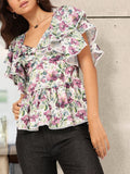 DressBerry Flutter Florals Printed Satin Finish Peplum Top