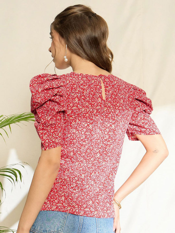 Berrylush Floral Print Puff Sleeve Top