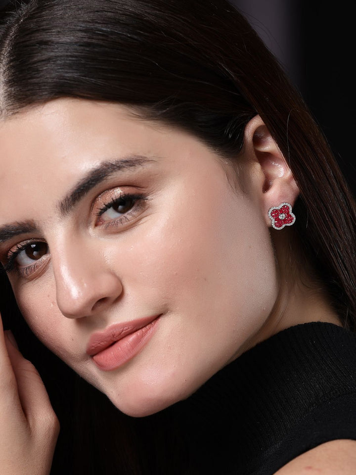 PANASH 925 Sterling Silver Rhodium-Plated Cubic Zirconia Studs