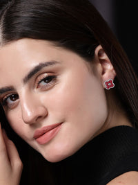 PANASH 925 Sterling Silver Rhodium-Plated Cubic Zirconia Studs