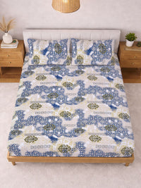 KLOTTHE Blue Geometric Printed Dilengkapi Cadar Katil Super King 400TC Dengan 2 Sarung Bantal