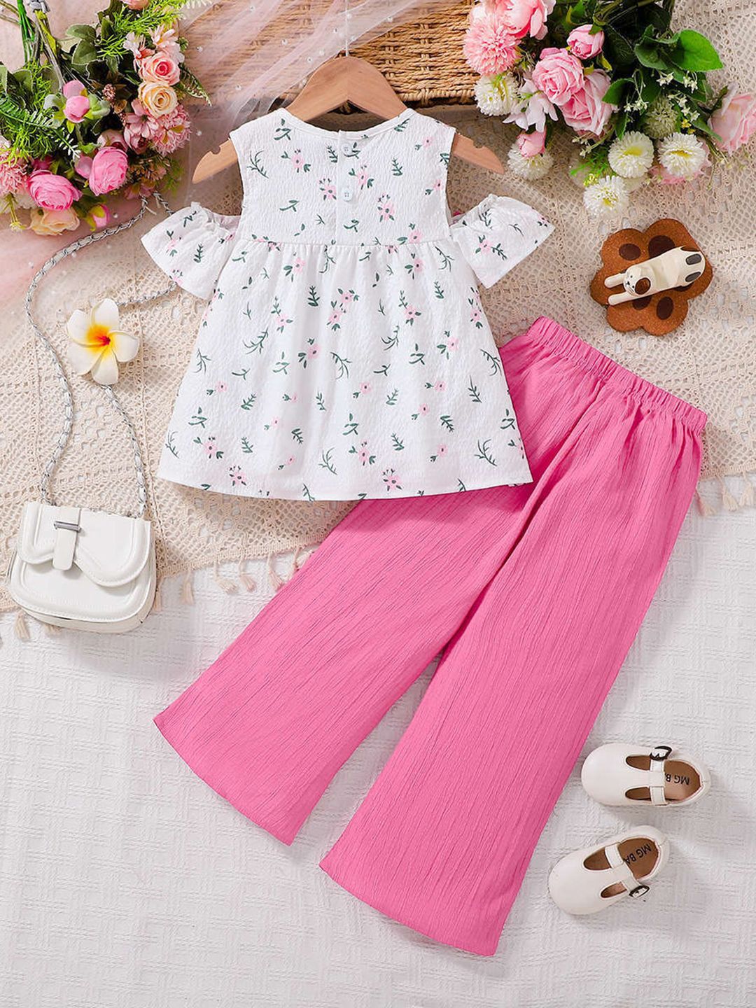 YK Girls Floral Printed Top & Trousers Clothing Set
