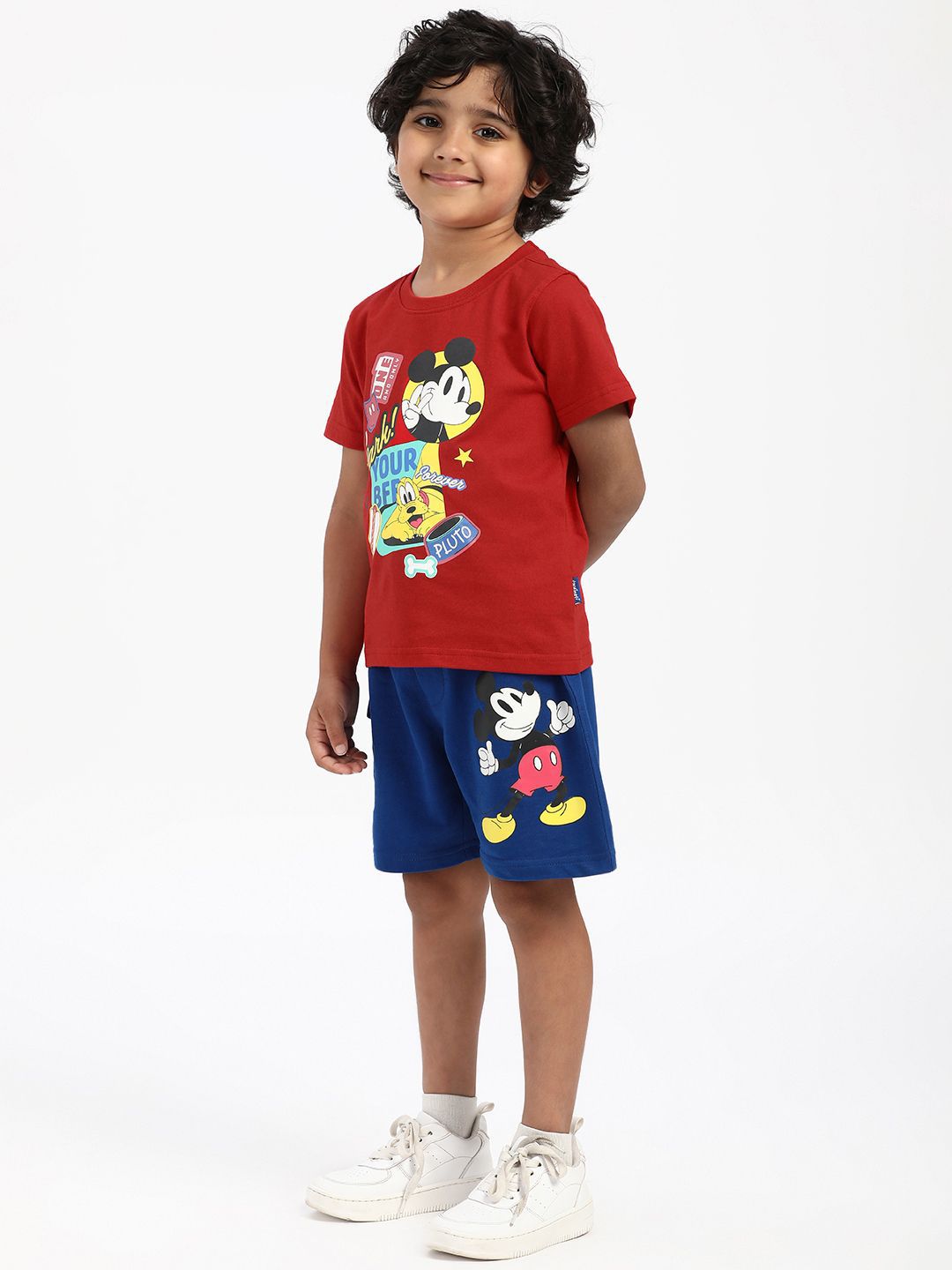 Nauti Nati Boys Mickey & Pluto Printed Pure Cotton T-shirt With Shorts
