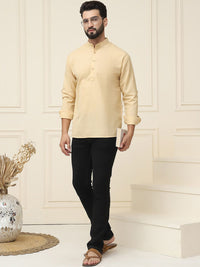 SOJANYA Band Collar Neck Roll-Up Sleeves Regular Pure Cotton Straight Kurta