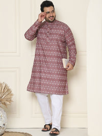 SOJANYA PLUS Geometric Printed Mandarin Collar Pure Cotton Straight Kurta with Pyjamas