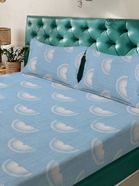 KLOTTHE Blue Geometric Printed Fitted 300TC Double King Bedsheet With 2 Pillow Cover