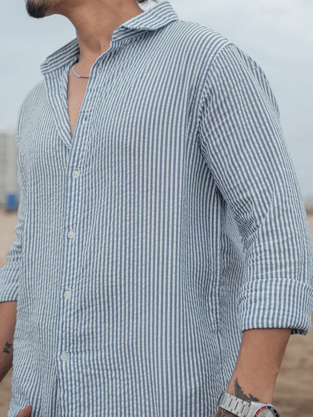 Powerlook Men Opaque Striped Casual Shirt