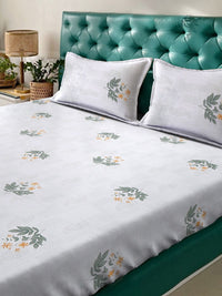 KLOTTHE White Floral Printed 400TC Kapas Tulen Cadar Super King Dengan 2 Sarung Bantal