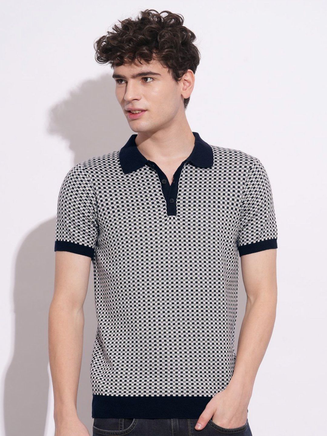 Being Human Men Checked Polo Collar T-shirt