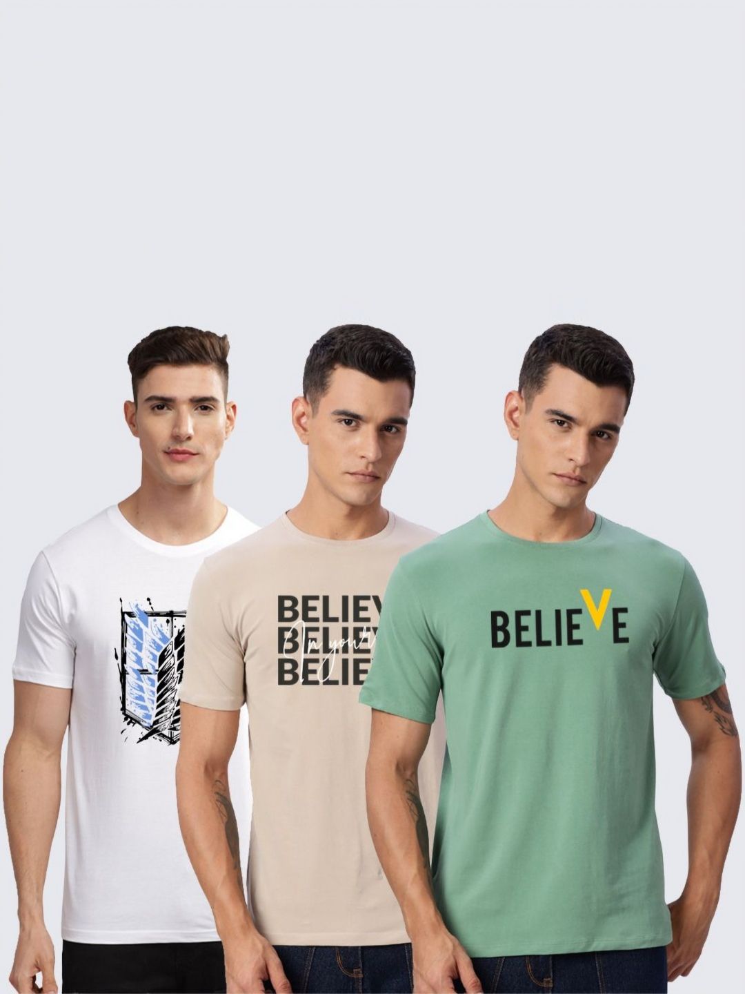 Pek ADRO Lelaki dengan 3 T-shirt Kapas Leher Bulat Bercetak Grafik