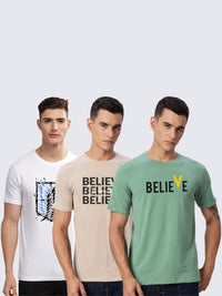 Pek ADRO Lelaki dengan 3 T-shirt Kapas Leher Bulat Bercetak Grafik