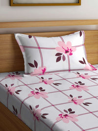 Myntra Elegant Homes White Floral Polycotton 300 TC Single Fine Bedsheet with a Pillow Cover-89 x 59 inches