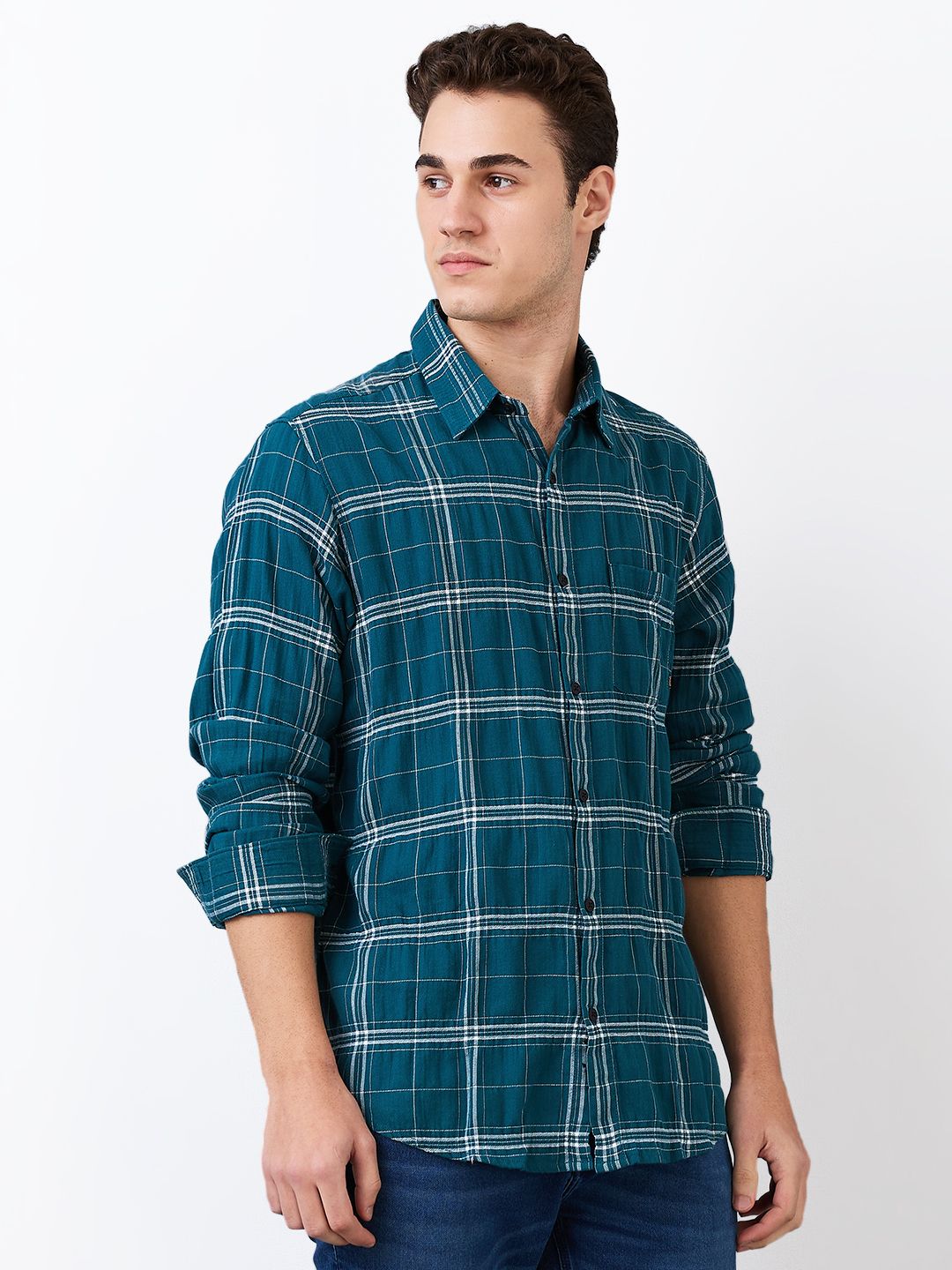 SPYKAR Men Slim Fit Spread Collar Tartan Checked Cotton Casual Shirt