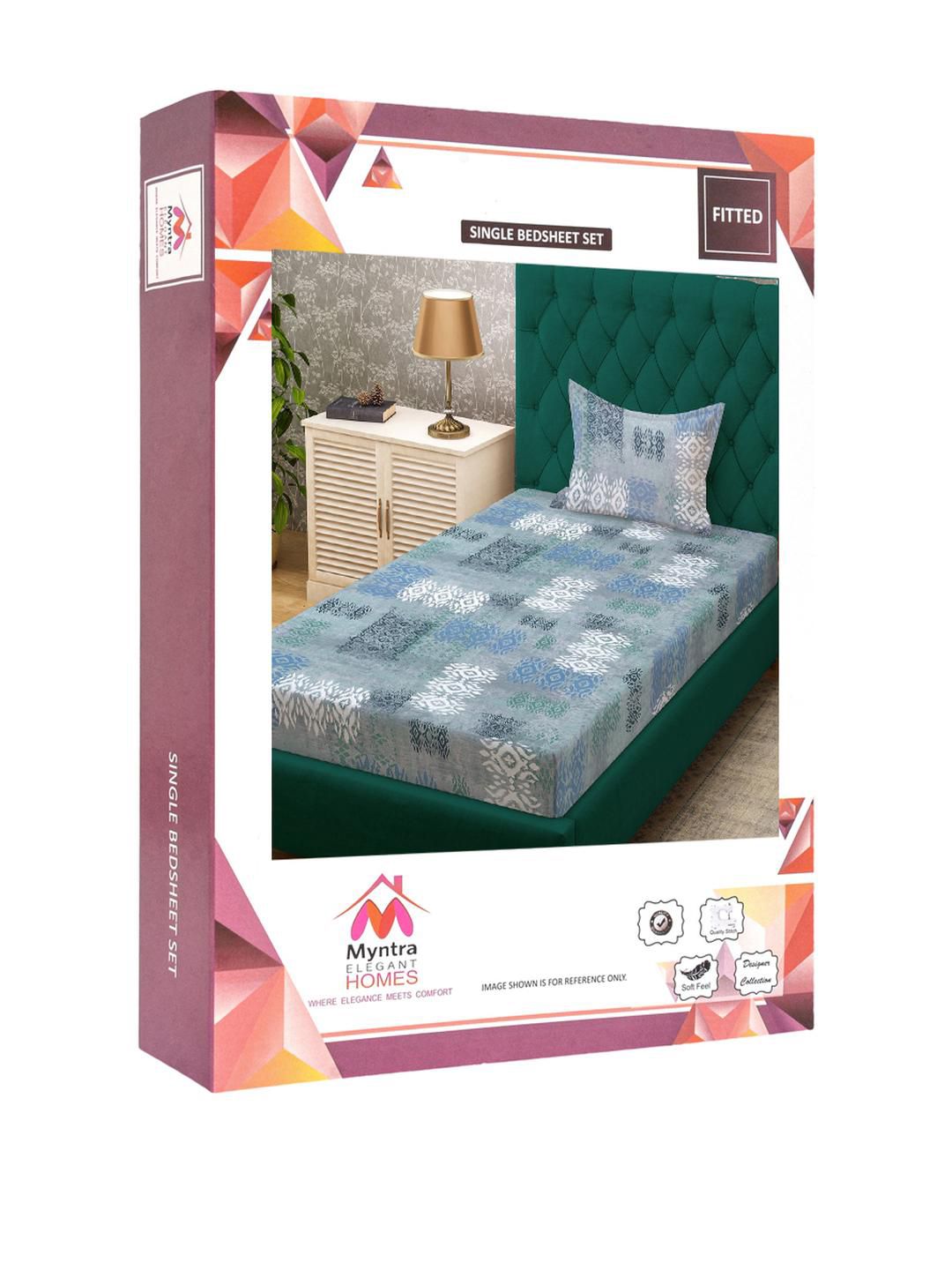 Myntra Elegant Homes Printed Dilengkapi 400 TC Kapas Tulen Cadar Single Dengan Sarung Bantal