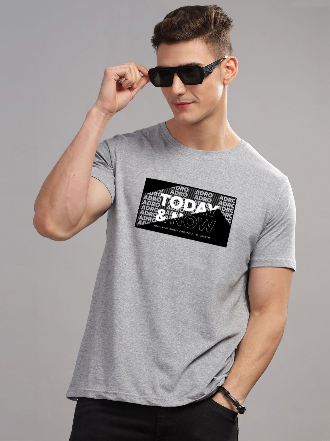 ADRO Typography Printed Round Neck Cotton T-shirt
