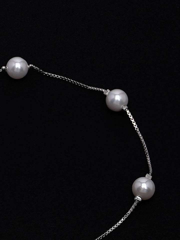 PANASH 925 Sterling Silver Rhodium-Plated Shell Pearls Beaded Link Bracelet