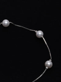 PANASH 925 Sterling Silver Rhodium-Plated Shell Pearls Beaded Link Bracelet
