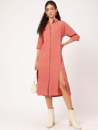 DressBerry Slit & Style Textured Midi Shirt Dress