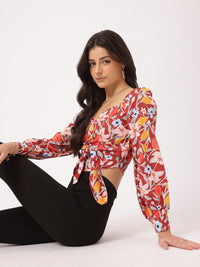 DressBerry Sweet Serenity Floral Print Tie-Up Crop Top