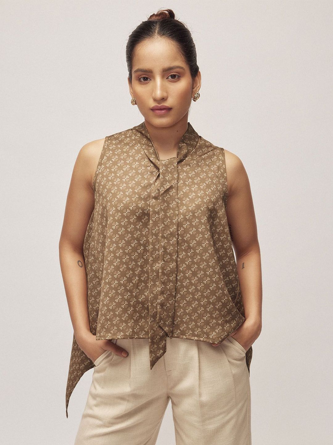The Label Life Women Coffee Key Monogram Neck Tie Top