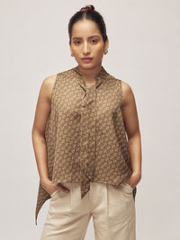 The Label Life Women Coffee Key Monogram Neck Tie Top