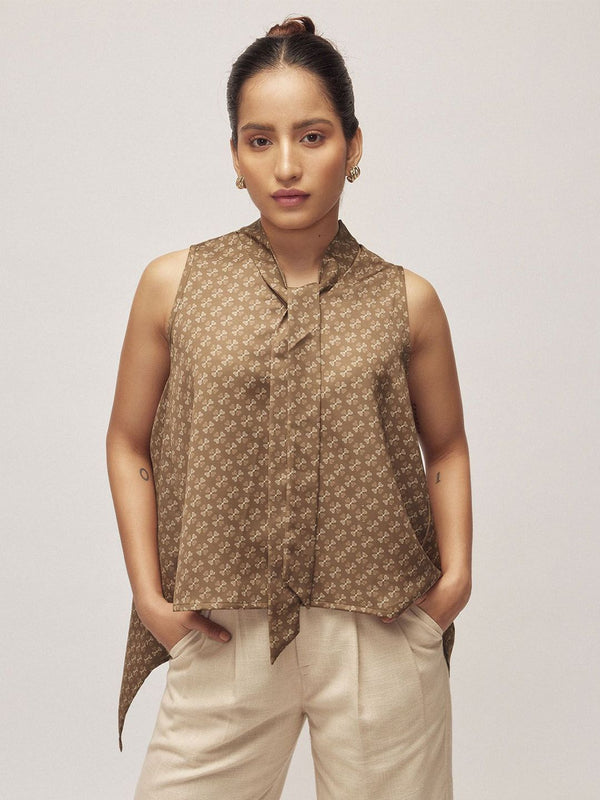 The Label Life Women Coffee Key Monogram Neck Tie Top