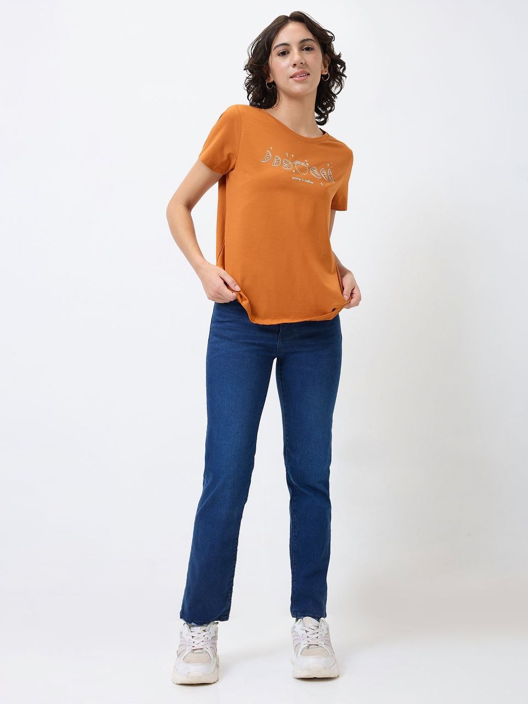 SPYKAR Women Graphic Printed Round Neck Cotton T-shirt