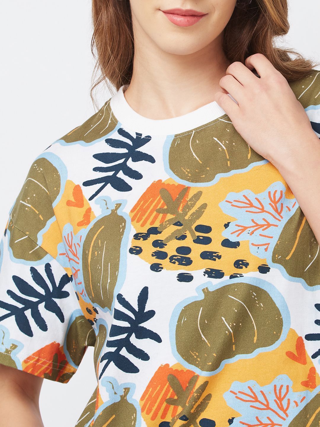 SPYKAR Women Floral Printed Round Neck Cotton Oversized T-shirt