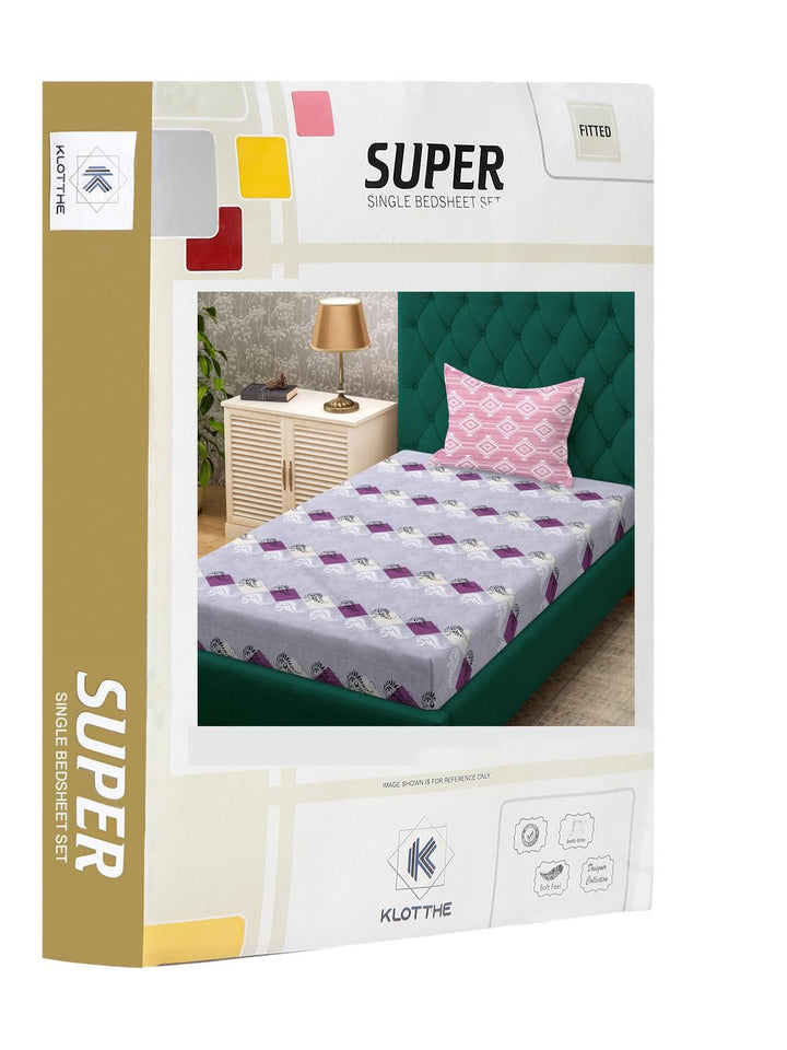 KLOTTHE Purple Geometric Cotton Single Bedsheets