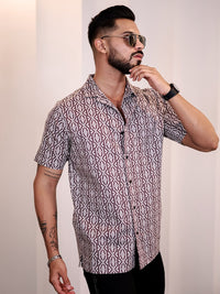 Baju Kasual Kapas Kolar Bercetak Abstrak Eszett Lelaki