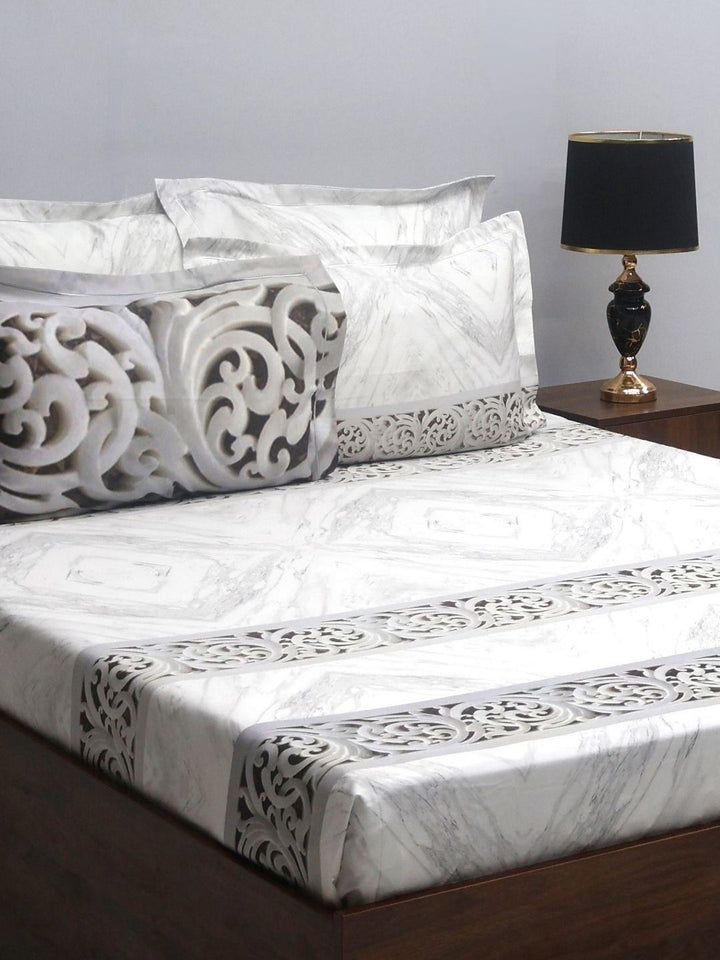 BOMBAY DYEING Urban Living Grey Printed 400 TC Cotton King Bedsheet with 4 Pillow Covers