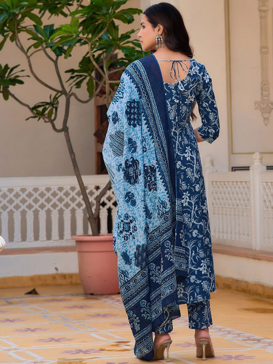 KALINI Floral Printed Straight Pure Cotton Kurta with Trousers & Dupatta