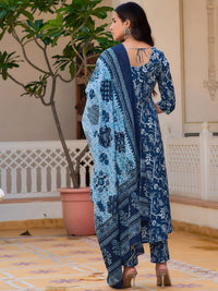 KALINI Floral Printed Straight Pure Cotton Kurta with Trousers & Dupatta