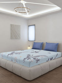 Monte Carlo Stanley Blue Floral Dicetak 144 TC King Bedsheet Set 1.85 m x 1.95 m