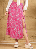 Berrylush Women Floral Print High Waist A-Line Front Slit Midi Skirts