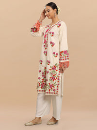HOUSE OF KARI Floral Embroidered Cotton Falak Kashmiri Straight Kurta